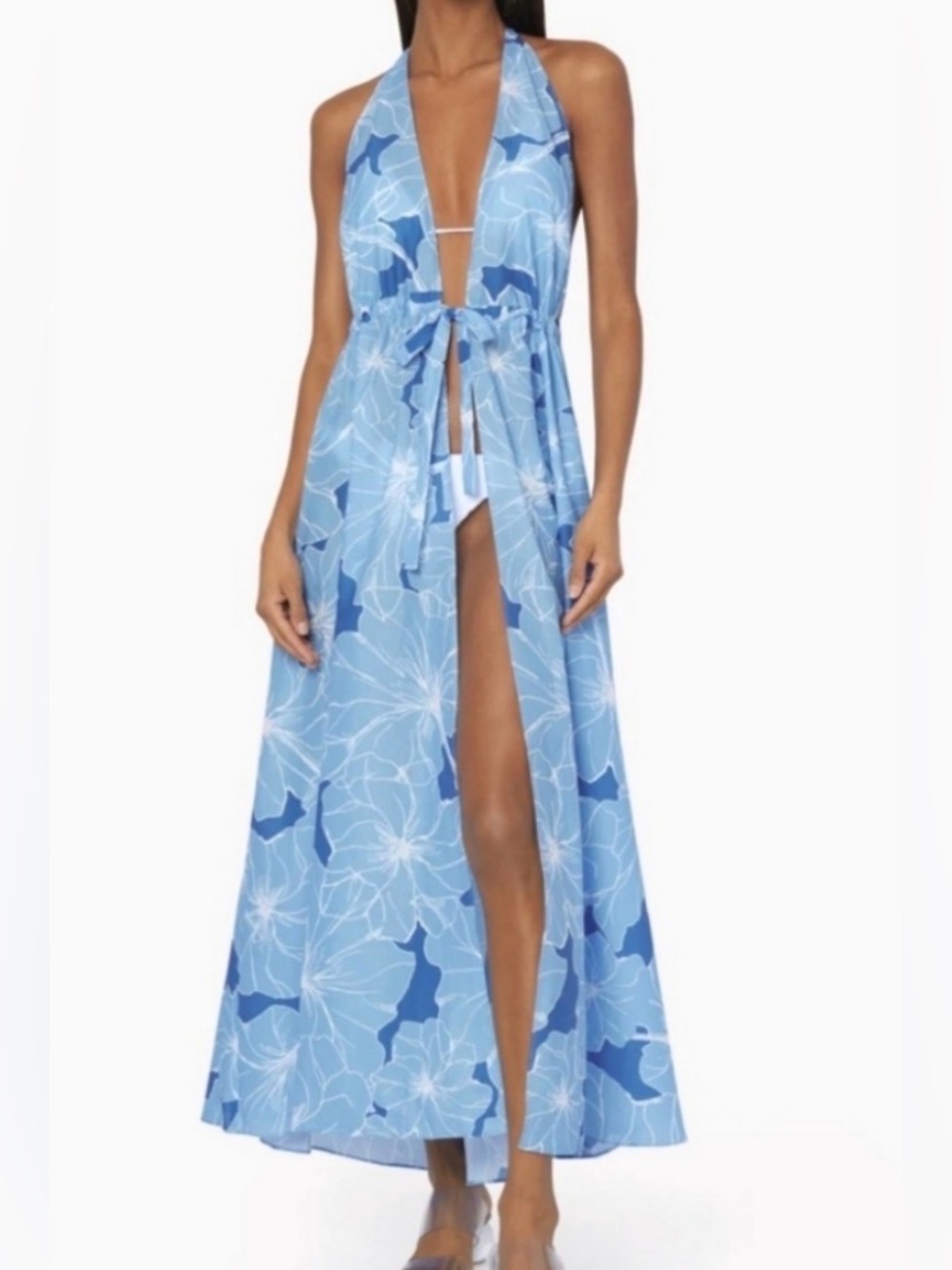 NWT Milly Cabana Dominique Sky Blue Floral Halter Maxi Dress size M/L $350